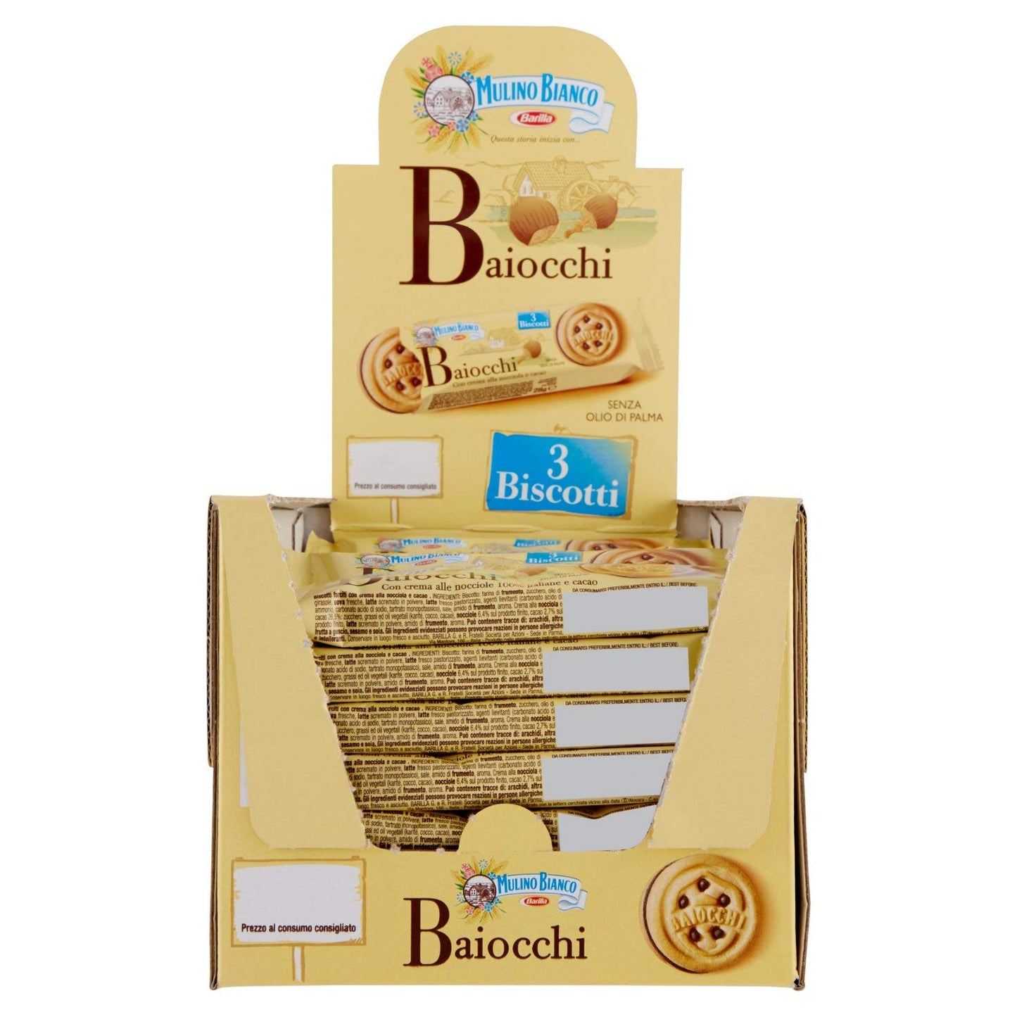 Mulino Bianco Espositore Snack Baiocchi con Crema di Nocciola e Cacao - Pacco da 42 Pezzi (1180 gr)