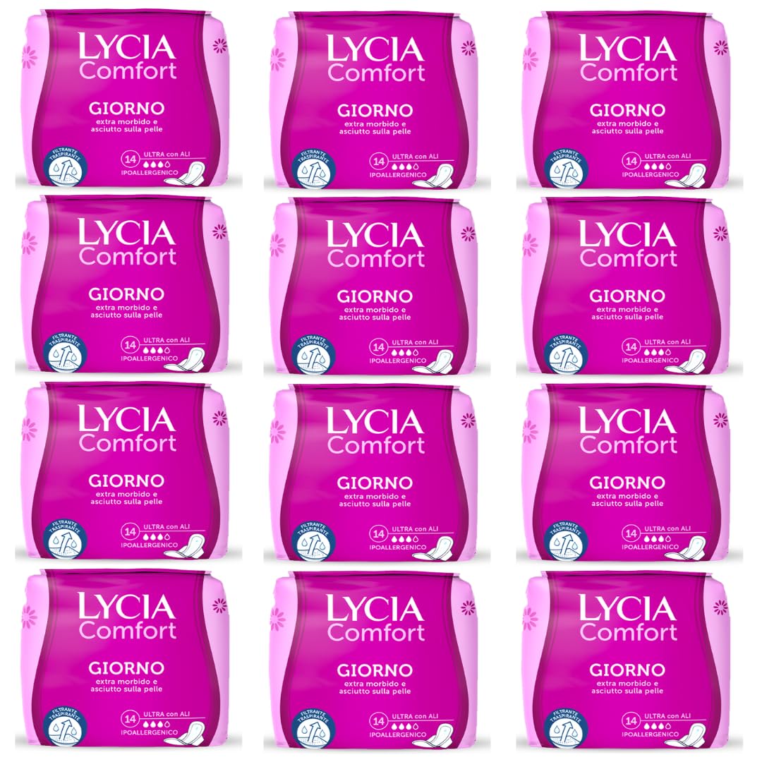 12 X LYCIA ASSORBENTI ULTRA COMFORT GIORNO CON ALI PZ.14 NUOVO FILTRANTE DRY SOFT