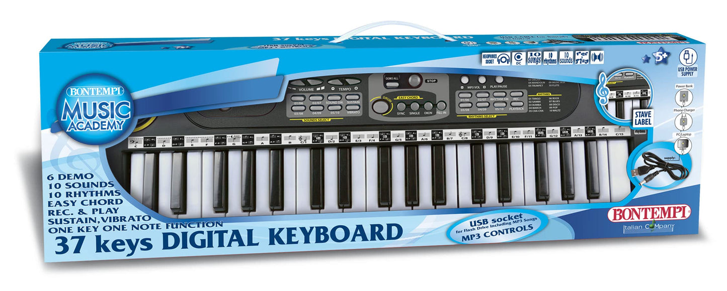 Bontempi- Tastiera 37 Tasti, Multicolore, 54.6 x 5.1 x 17 cm, 12 3780
