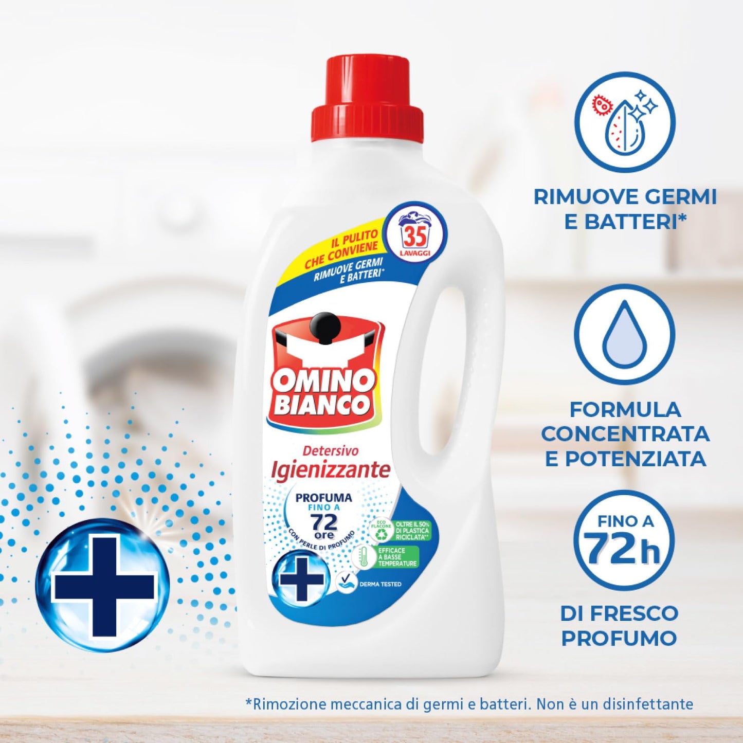 Omino Bianco - Detersivo Lavatrice Igienizzante Liquido, Igienizza i Capi e Rimuove Germi e Batteri, 35 Lavaggi, 1400 ml x 4 Flaconi