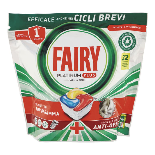 Fairy Tab Lavastoviglie Caps Platinu Plus Yelloe, Confezione da 22 Caps