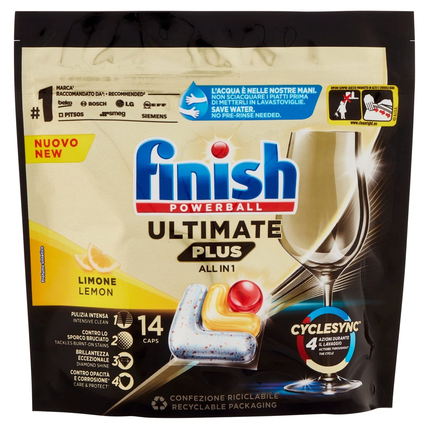 Finish Ultimate Plus All in One Lemon Pastiglie Lavastoviglie, 14 lavaggi, 170,8g