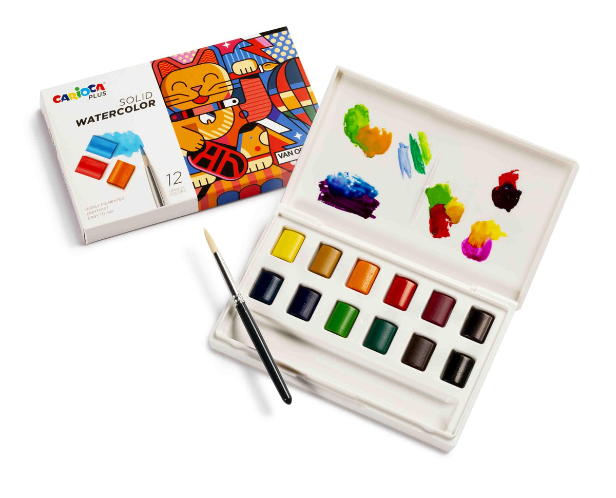 CARIOCA Plus I Solid Watercolor I Acquerelli solidi a grana fine e ad alta coprenza I Astuccio da 12 acquerelli