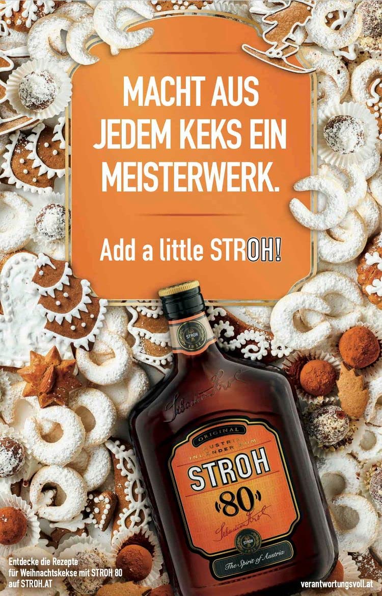 RUM STROH 80 Austria Inlander Rum 70 cl,Original STROH Inländer Rum,essenza di rum per tradizione culinaria e panificatrice austriaca in pasticcini, torte e dessert ed moderni Cocktails