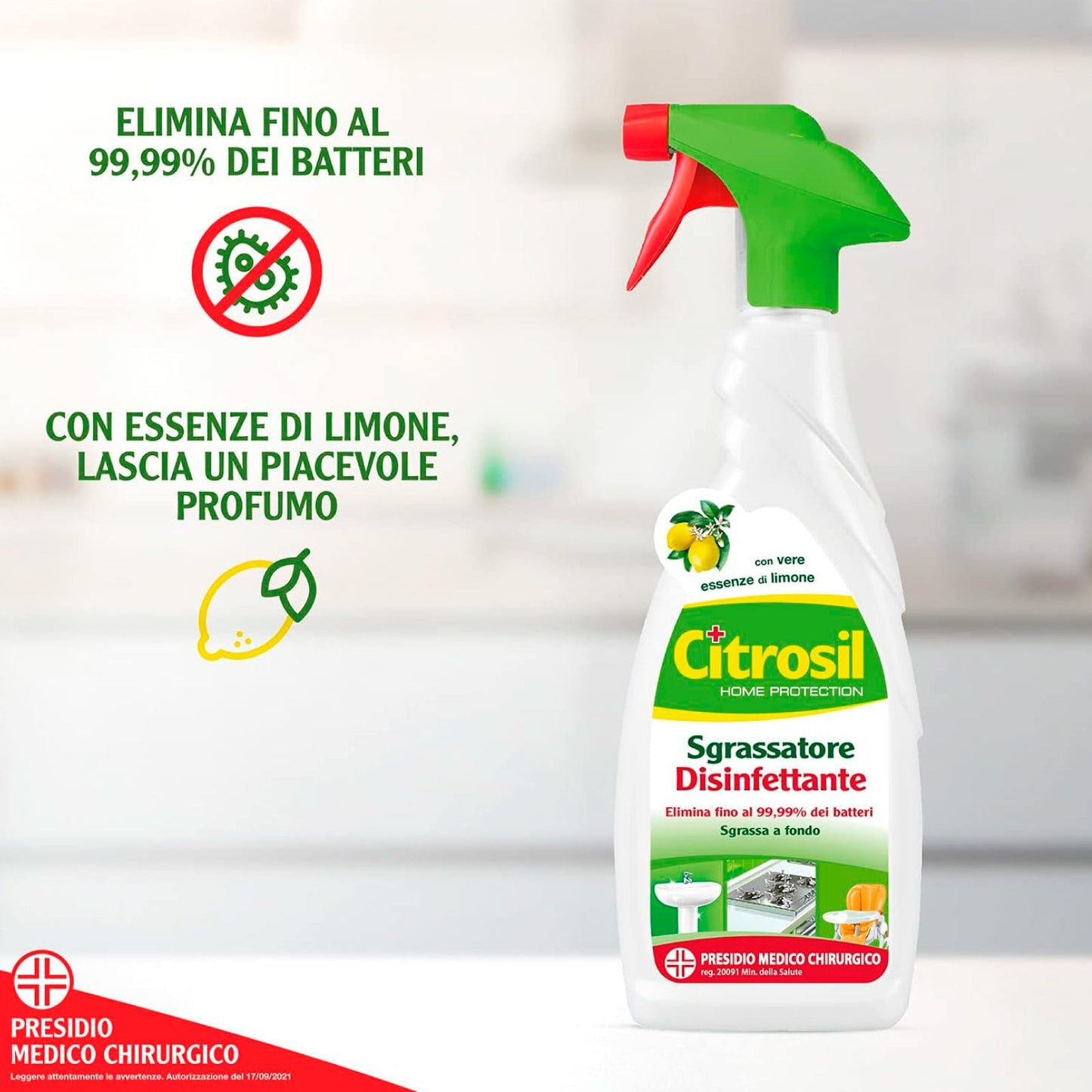 Citrosil Home Protection - Sgrassatore Disinfettante Univerale Essenza di Limone 650 ml + Spray Igienizzante Superfici Multiuso Essenza di Tea Tree, Elimina Germi e Batteri, 650 ml