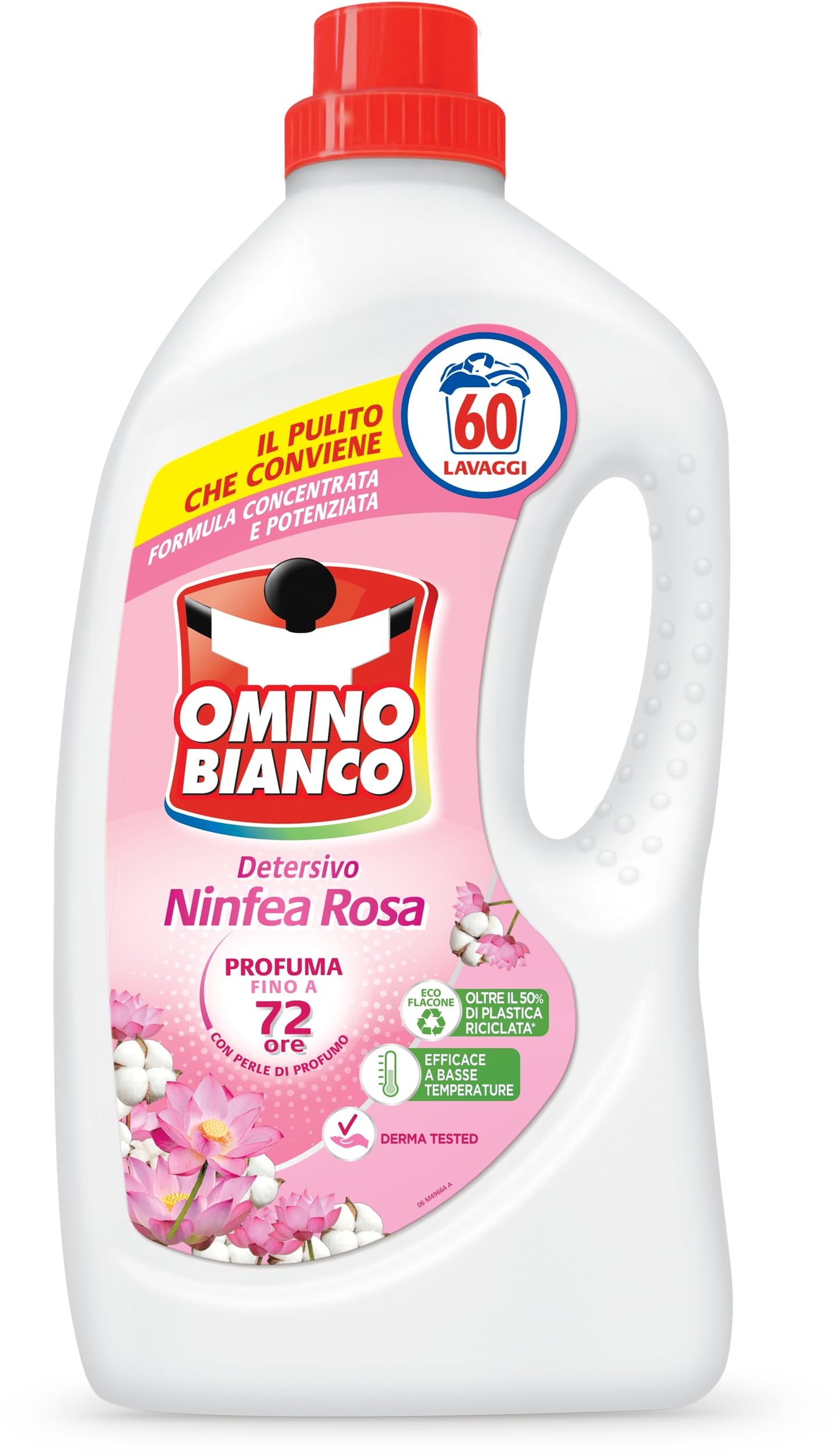 Omino Bianco - Detersivo Lavatrice Liquido, 60 Lavaggi, Rispetta Colori e Tessuti, Fresco Profumo di Ninfea Rosa, 2400 ml