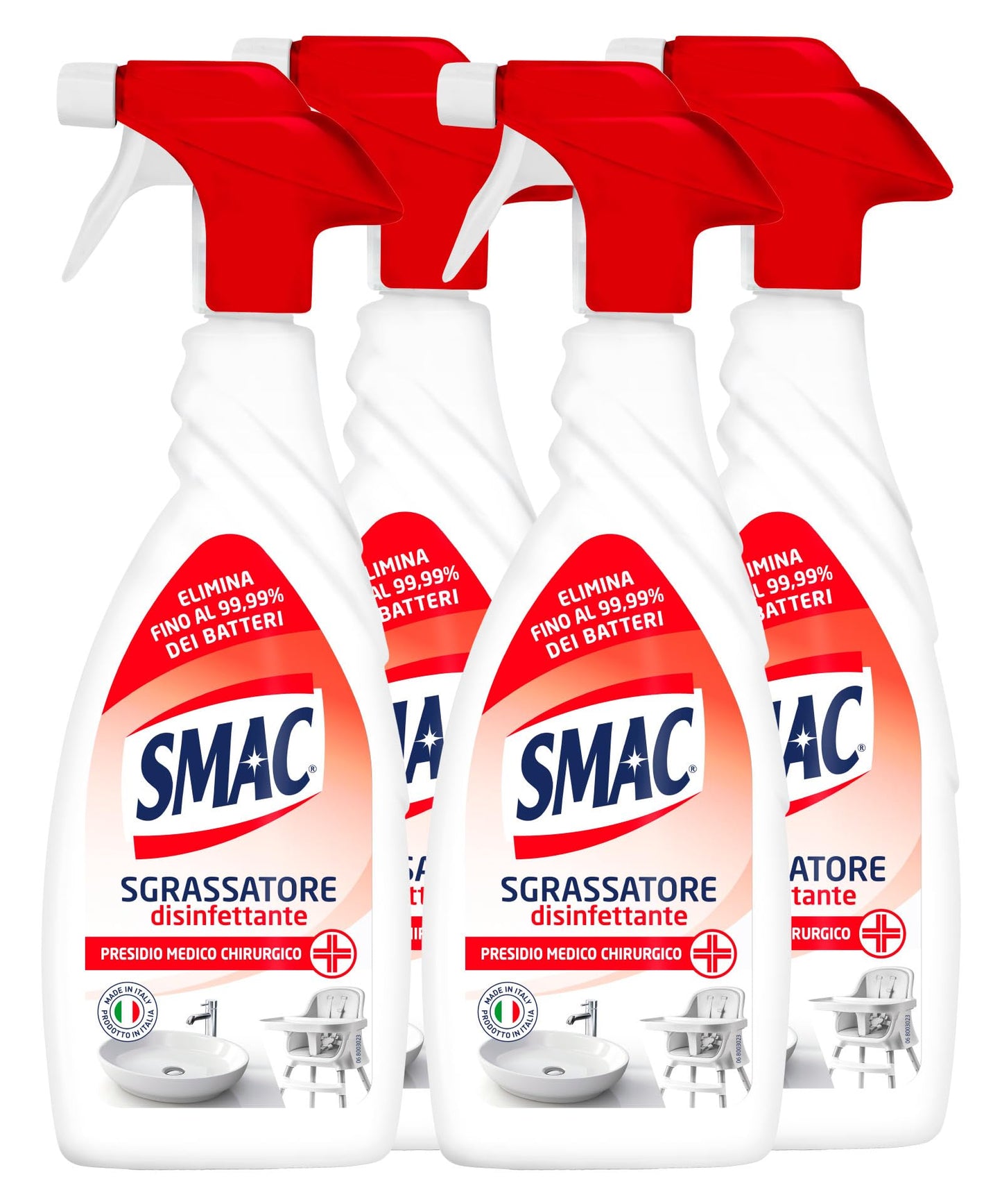 Smac Express Sgrassatore Disinfettante, Detergente Spray Multisuperficie con Azione Sgrassante Adatto alla Pulizia Quotidiana - 4 Flaconi da 650 ml