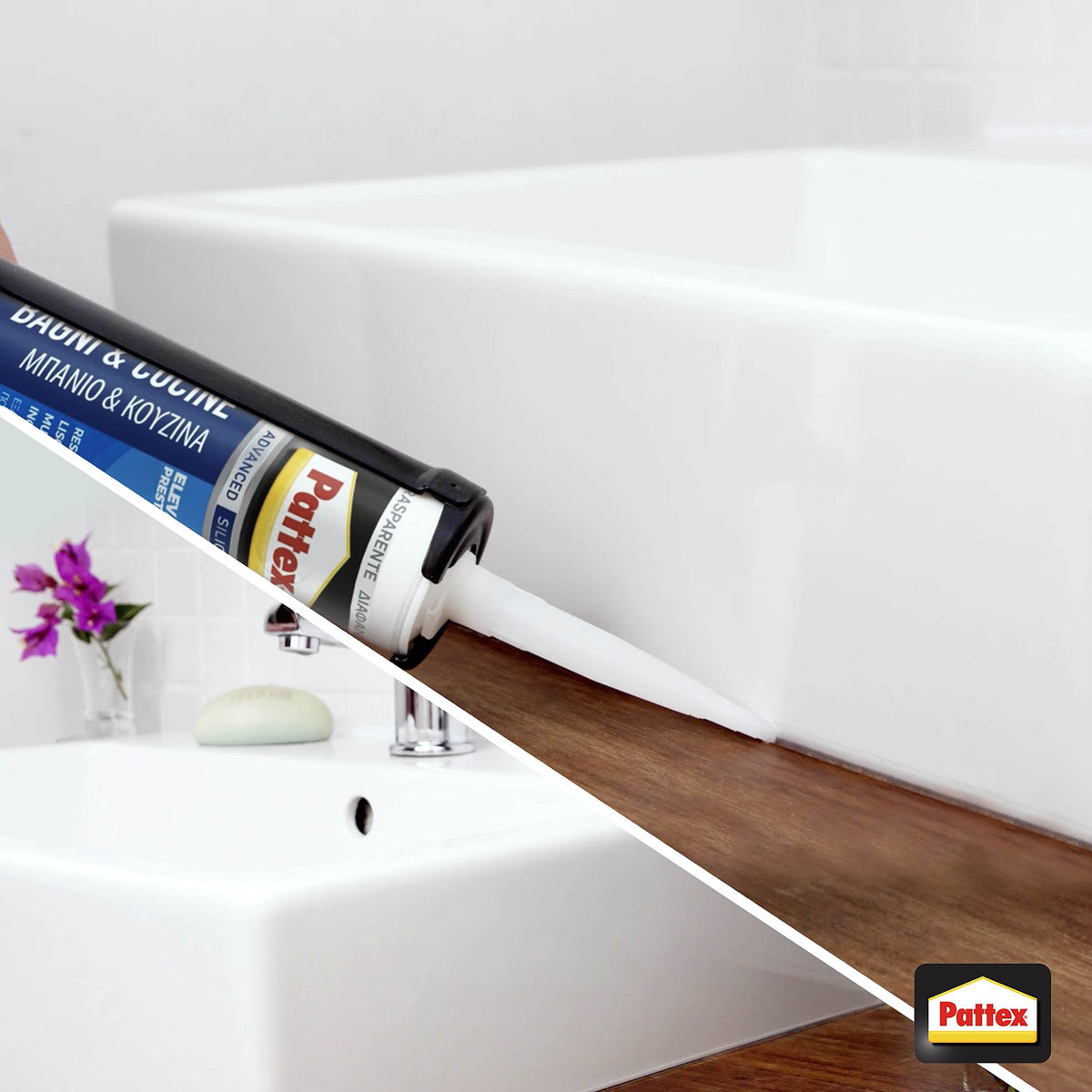 Pattex Bagni&Cucine Original Silicone Trasparente Sigillante, Silicone Cucina e bagno multimateriale e impermeabile, Sigillante Doccia per sanitari, 1 Tubo da 50 ml