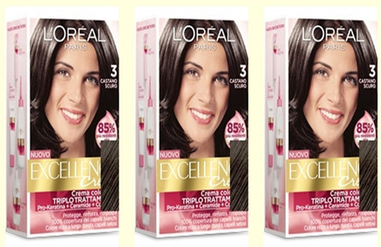 3 X L'OREAL EXCELLENCE CREME 3 CASTANO SCURO Tintura per capelli