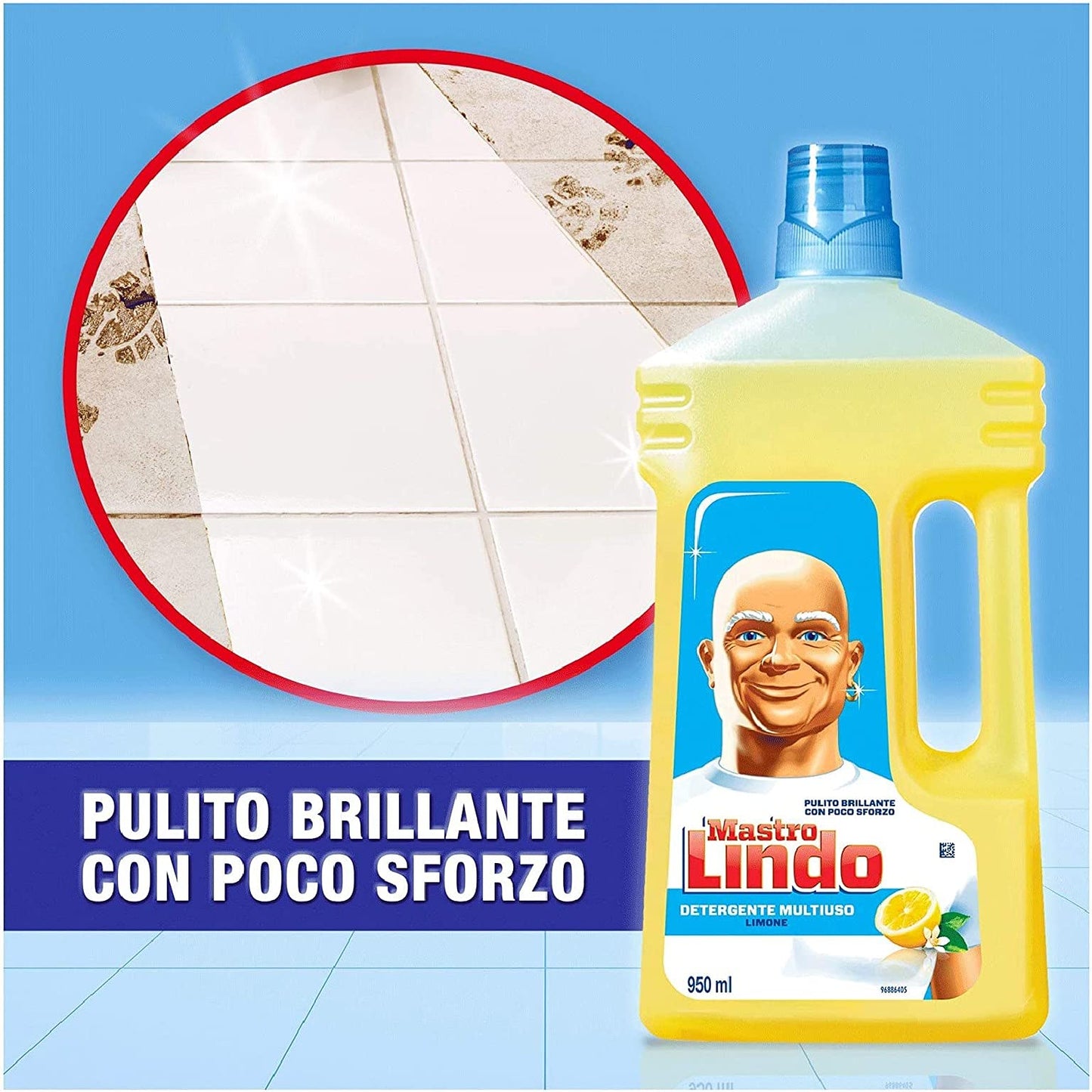 Mastro Lindo Detersivo Pavimenti, Liquido Multiuso, 6 Confezioni (6 x 950 ml), Limone, Maxi Formato, Pulito Brillante con Poco Sforzo, Efficace Multisuperficie