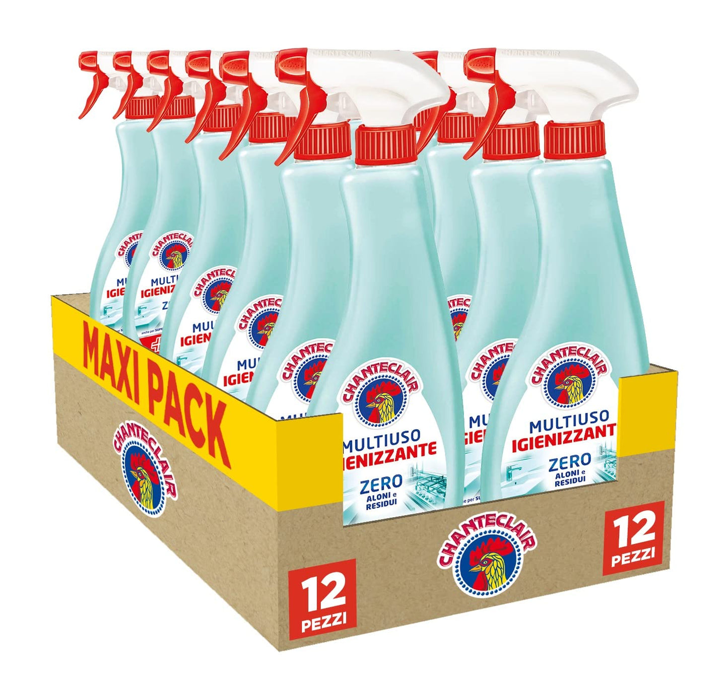 Chanteclair - Multiuso Igienizzante - Zero Aloni e Residui, Spray Ideale per Piccole Superfici anche a Contatto con Alimenti, Forza&Igiene - 12 Flaconi da 625 ml