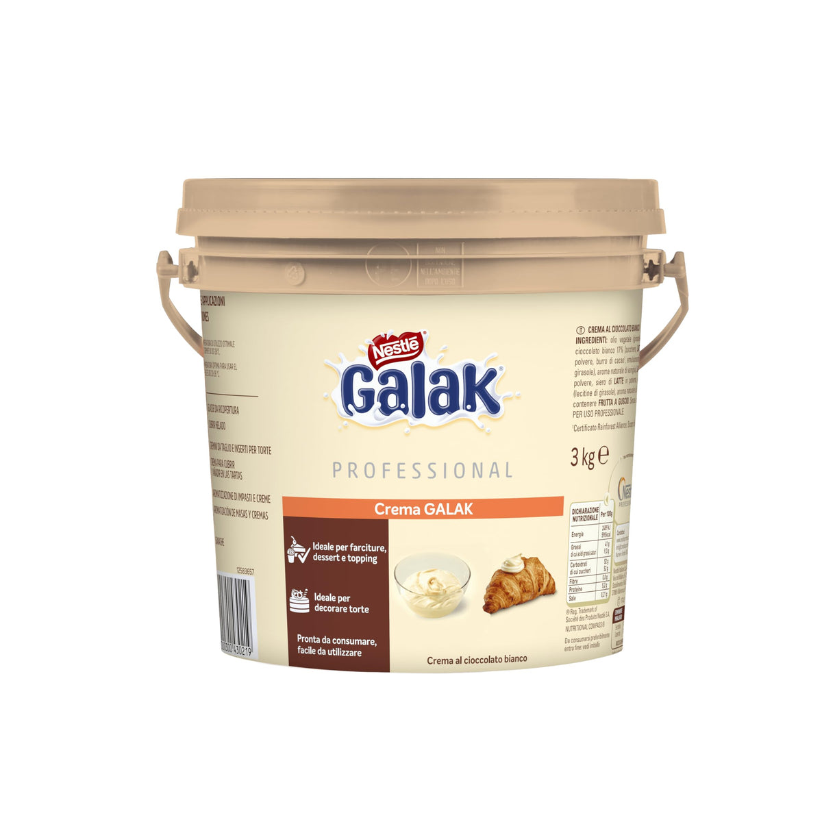 GALAK PROFESSIONALE Crema Spalmabile al Cioccolato Bianco, Secchiello 3kg