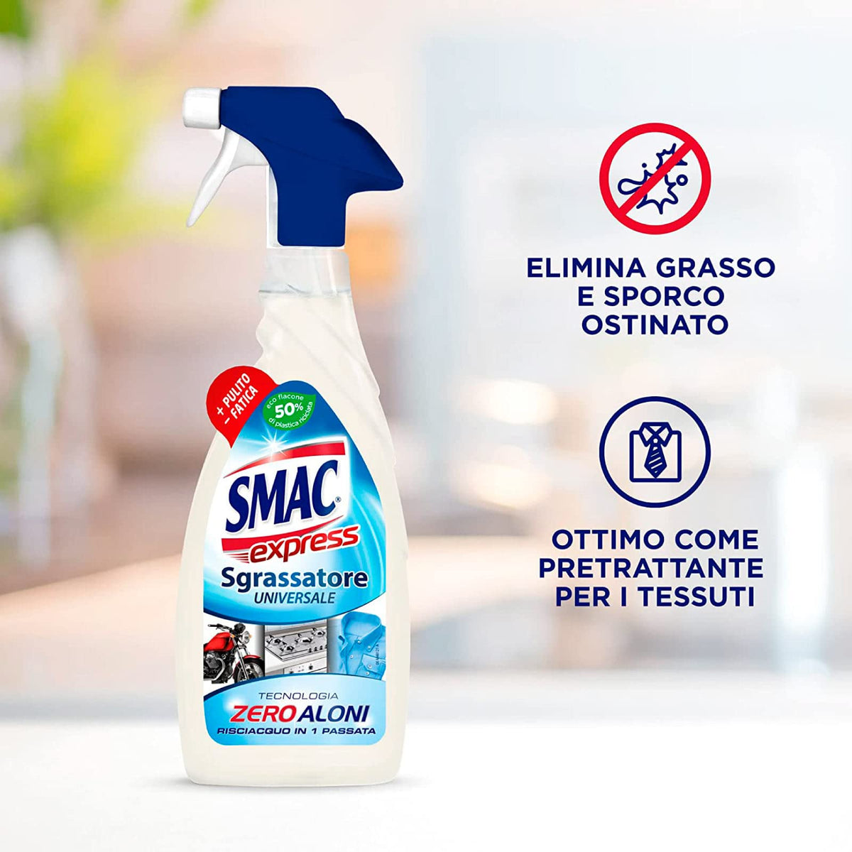 Smac Express - Sgrassatore Universale, Detergente Spray Multisuperficie con Azione Sgrassante e Tecnologia Zero Aloni, 650 ml x 4 Pezzi
