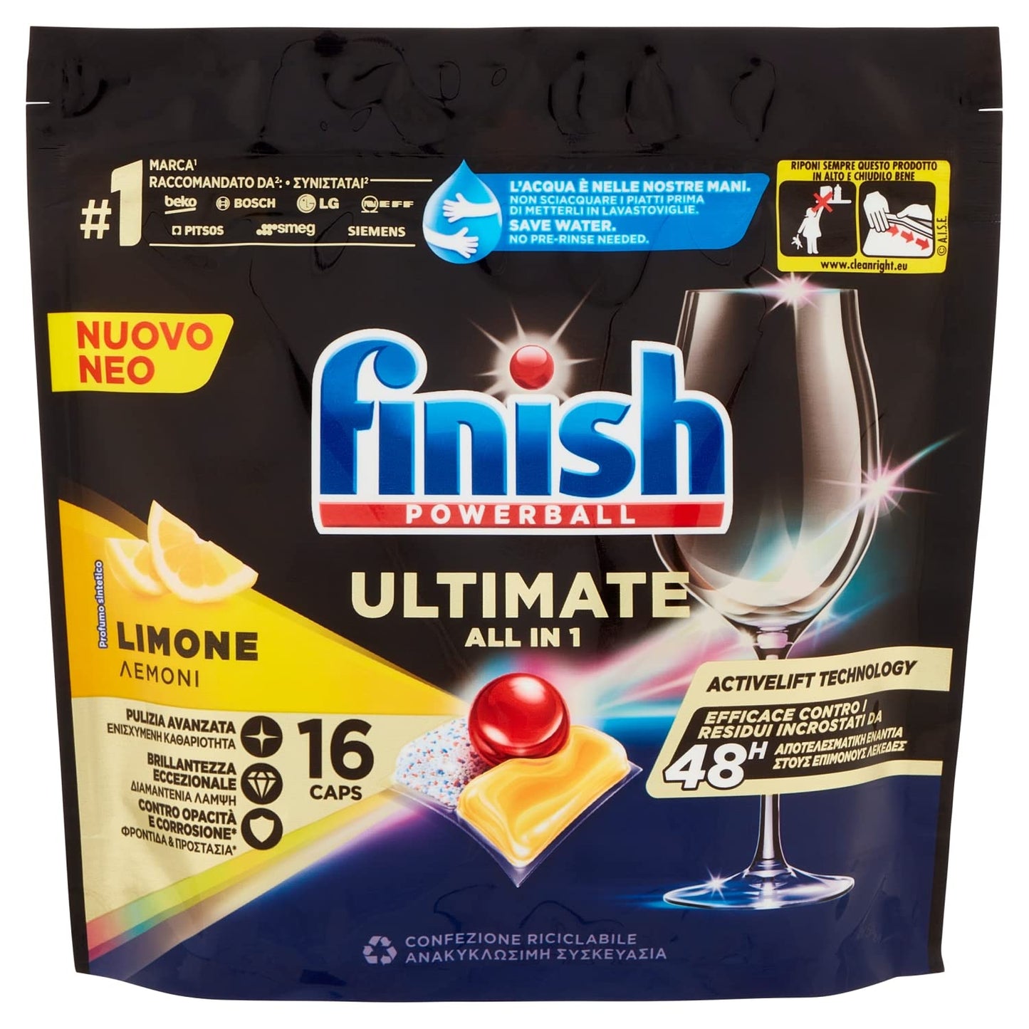 Finish Ultimate All In One Lemon pastiglie lavastoviglie 16 lavaggi 206,4 g