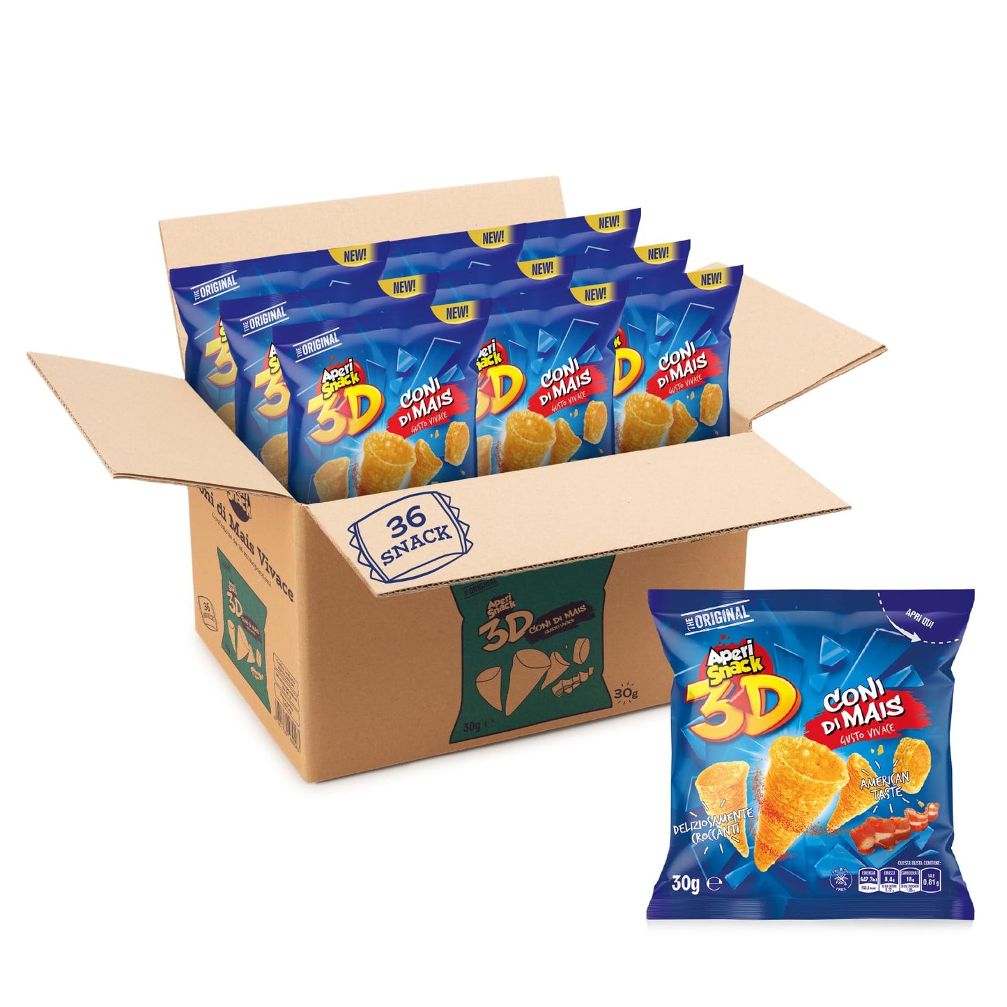 Aperisnack® - AP03.003.07 Coni Mais (36 pz) in Bustine Monoporzione 22g. Patatine Monoporzione per vending e aperitivo