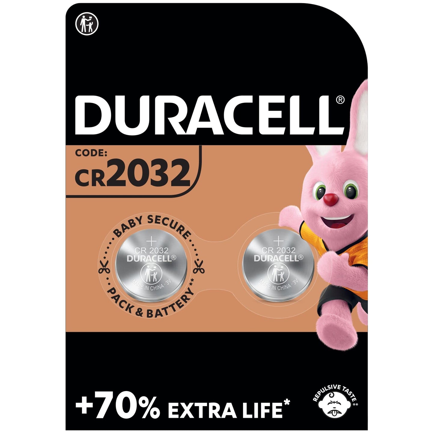 Batterie a moneta al litio da 3 V Duracell CR2032 (confezione da 2) Pila 3V Duracell CR2032 - Fino al 70% di extra durata-Tecnologia Baby Secure-Raccomandate per l’utilizzo con Apple AirTag