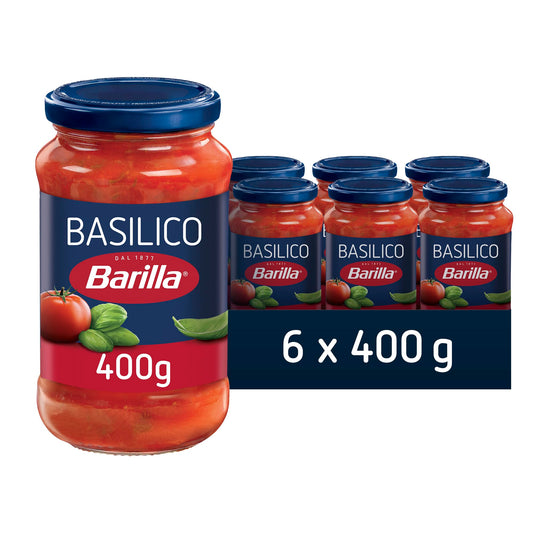 Barilla Sugo al Pomodoro e Basilico 100% Italiano, Sugo Pronto per Pasta, 6 Barattoli da 400 g