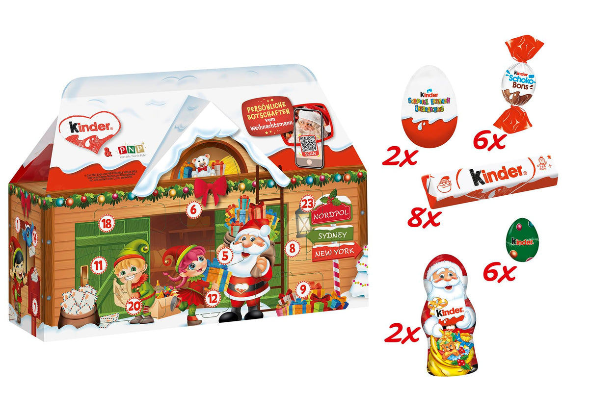 KINDER CALENDARIO AVVENTO CASETTA CIOCCOLATINI ASSORTITI REGALO NATALE 234G 24PZ