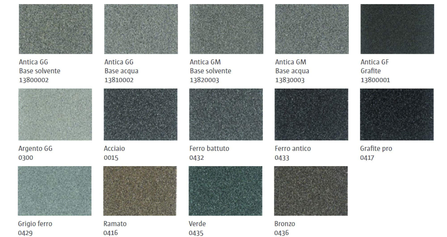Smalto Antiruggine 'Antica' Di Colore Grigio Scuro Lievemente Metallizzato. Viene Impiegato Come Mano Di Fondo E Di Finitura Su Ferro Battuto, Sia Per La Verniciatura Di Cancelli E Cancellate In Ferro Che Per Il Trattamento Di Oggetti Come Cardini, Serrat