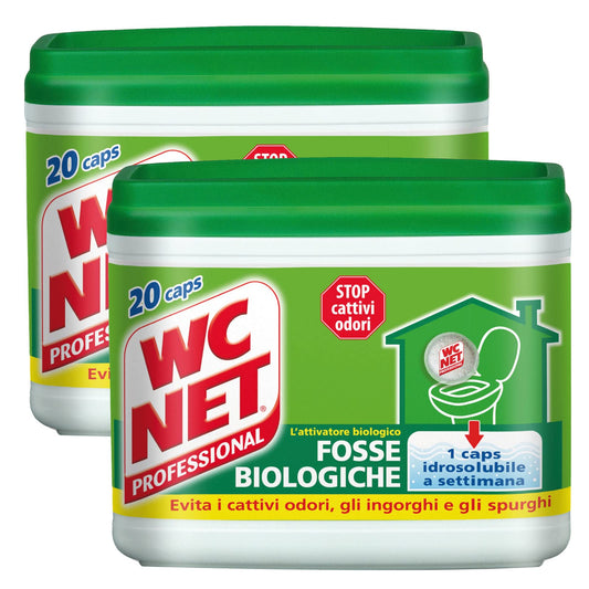 WC Net Professional - Fosse Biologiche, Capsule Idrosolubili per WC, Scioglie gli Ingorghi, 20 Caps x 2 Pezzi, 886.0 grams
