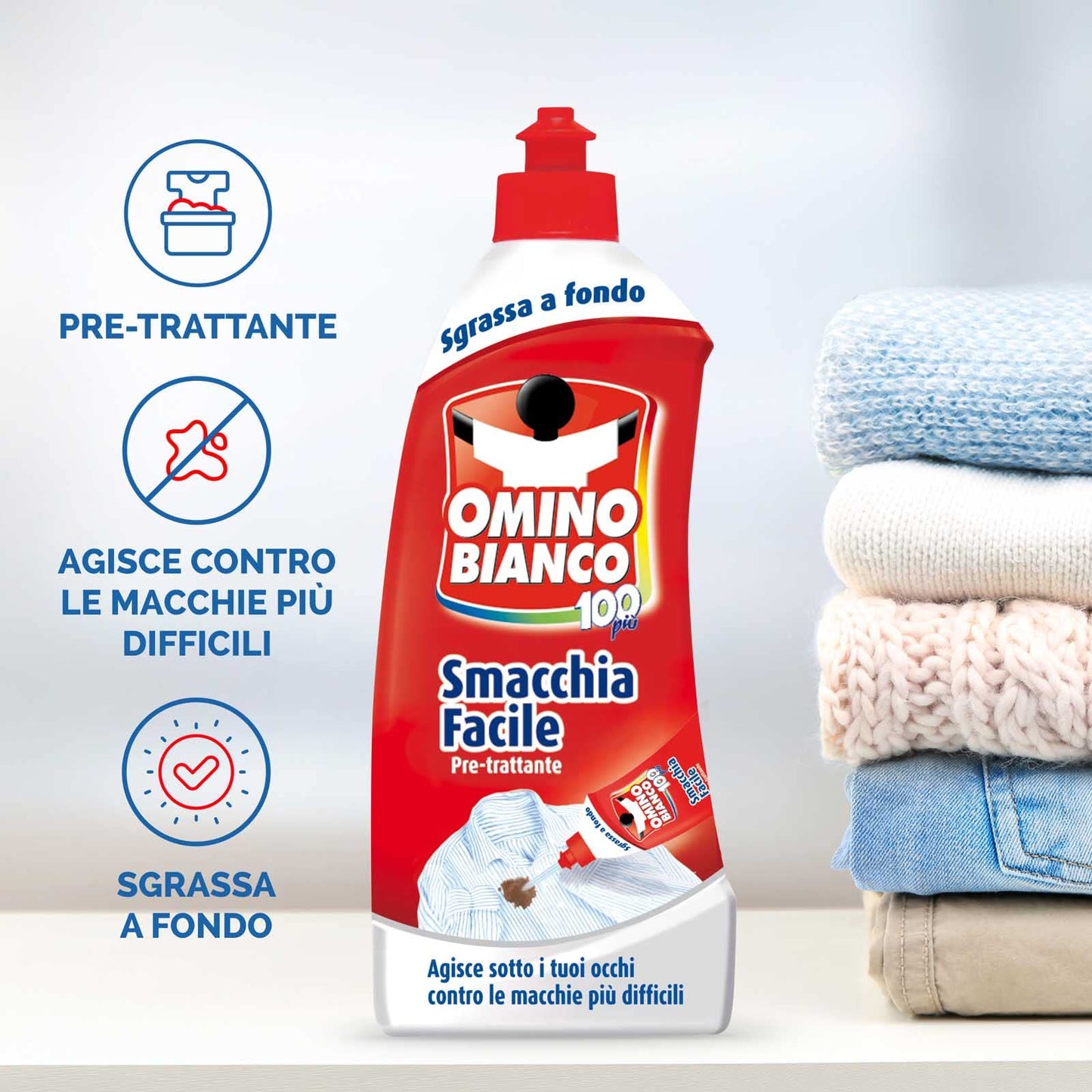 Omino Bianco - Pre-trattante Smacchia Facile, Smacchiatore Bucato, Delicato su Tessuti, per Capi Scuri e Colorati, 500 ml x 4 Pezzi