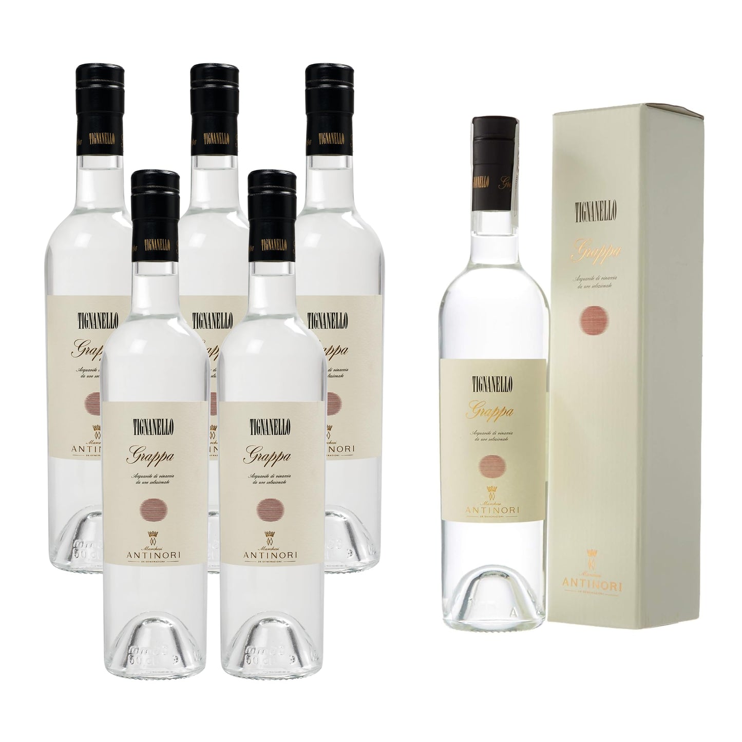 Antinori Grappa Tignanello | Acquavite di Vinaccia da Uve Selezionate | Confezione da 6 Bottiglie da 500ml