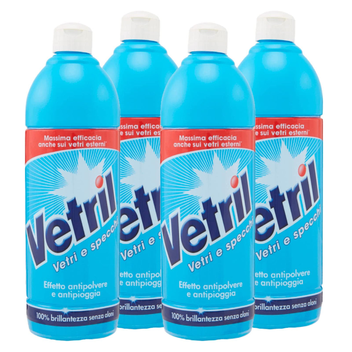 Vetril - Squeeze Detergente Vetri e Specchi, Multisuperficie, con Azione Antipolvere e Antipioggia per una Brillantezza Senza Aloni, 650 ml x 4 Pezzi