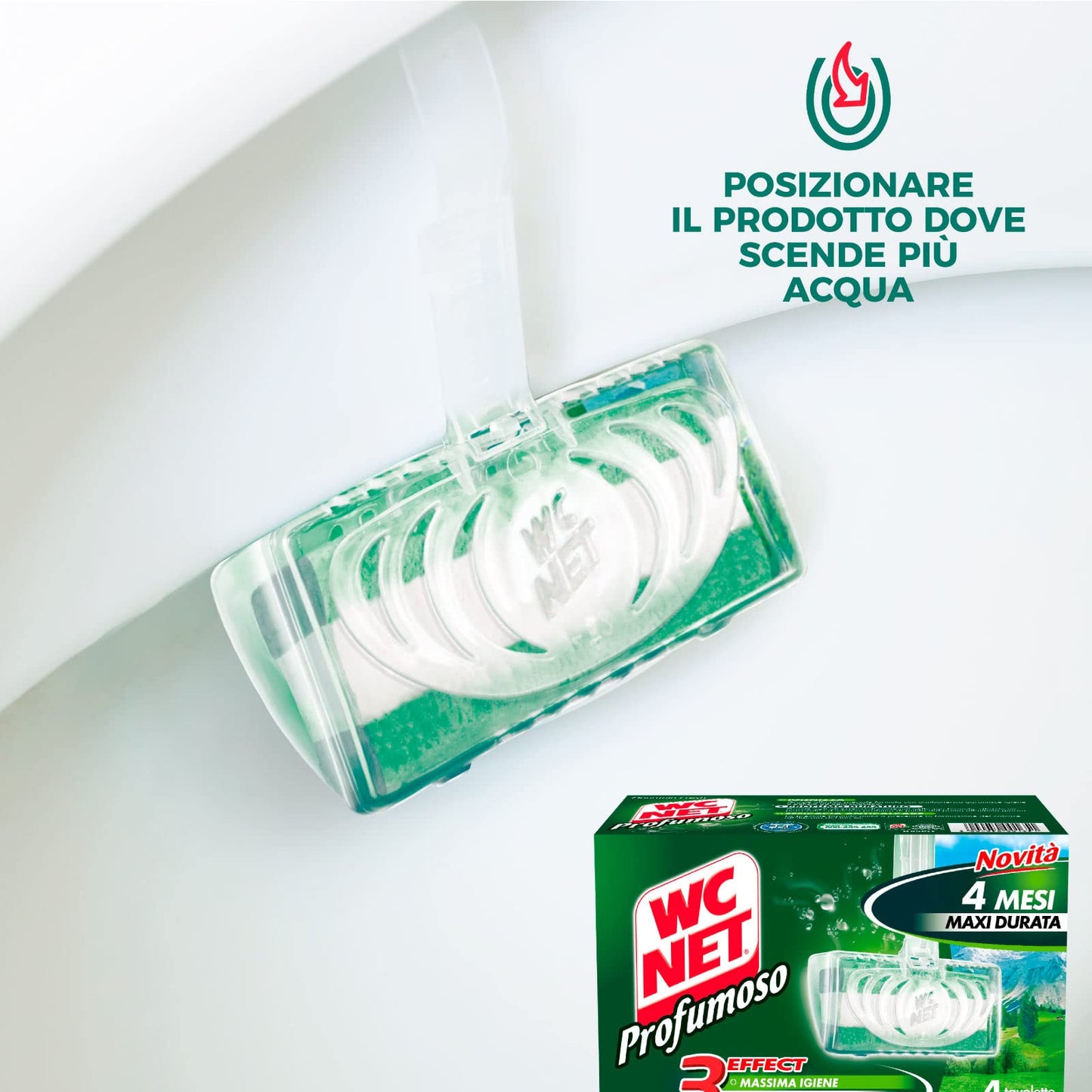 Wc Net - Tavoletta Profumoso 3 Effect, Detergente Igienizzante Solido per WC, Fragranza Mountain Fresh, 4 Pezzi x 4 Confezioni