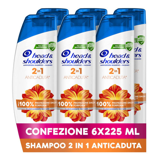 Head & Shoulders Antiforfora Shampoo e Balsamo 2in1, Anticaduta Dovuta A Rottura, Fino Protezione dalla Forfora per Cute e Capelli, Con Microbioma Bilanciato, 225 ml x6