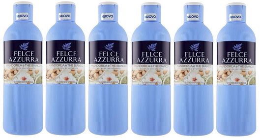 Confezione da 6 pezzi Paglieri Felce Azzurra Bagnodoccia Mandorla e The Bianco, lavaggio corpo a mandorla e tè bianco, gel doccia 650 ml