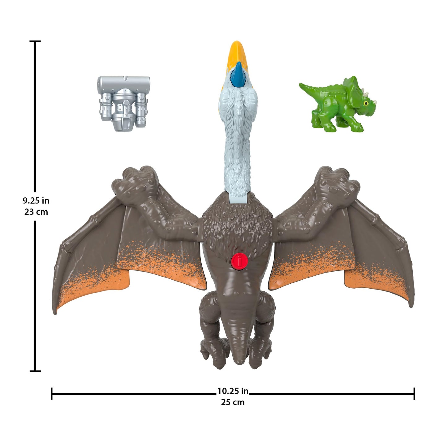 Imaginext Jurassic World Dominion - Quetzal Agguato in volo, dinosauro da 18 cm con ali mobili e accessorio imbracatura, triceratopo preda incluso, giocattolo per bambini, 3+ anni, HML44