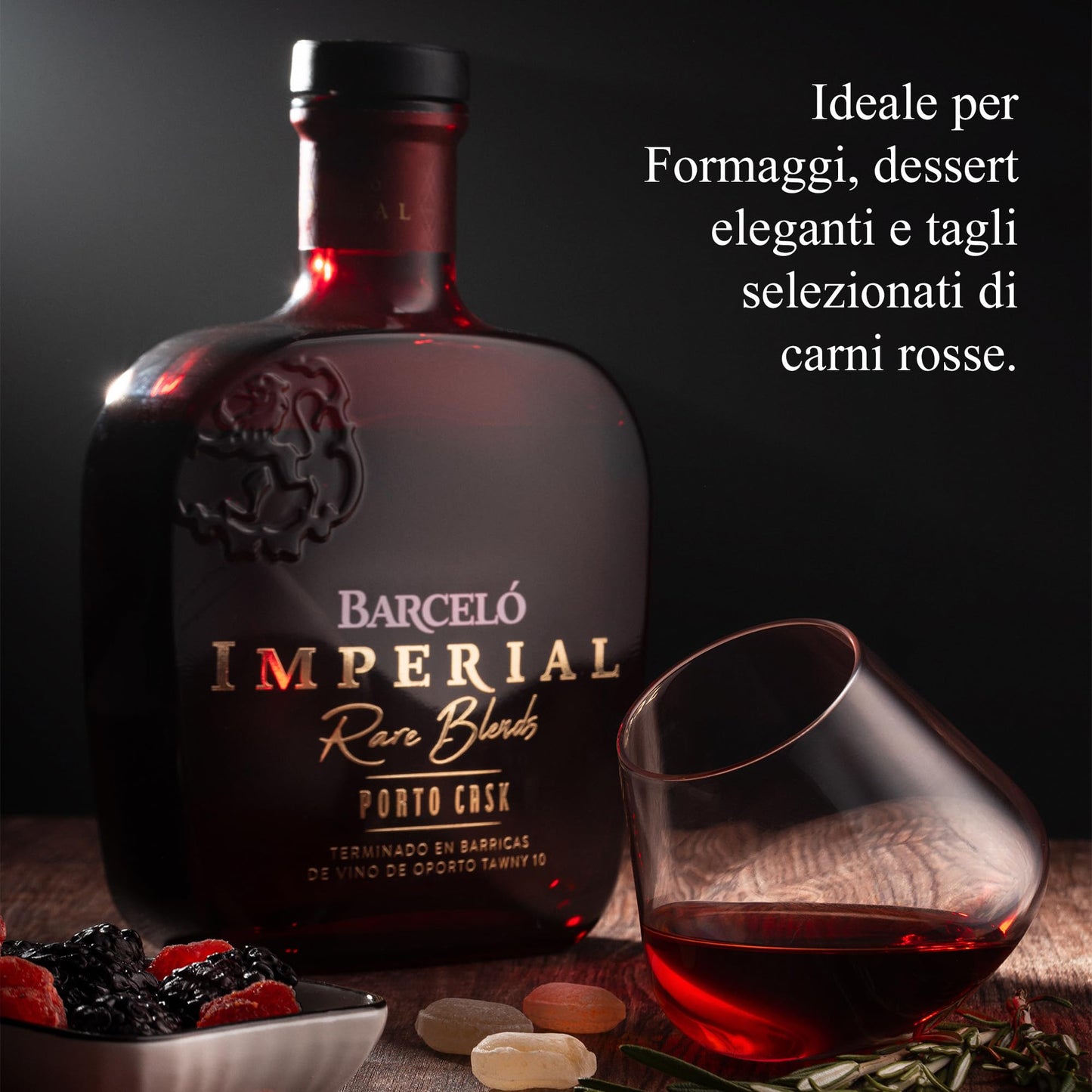 Ron Barceló, Imperial Porto Cask, Rum Ambrato, Invecchiato Naturalmente fino a 10 anni in Barrique di Rovere, 100% Succo di Canna da Zucchero, Gradazione 40% Vol - Bottiglia da 700 ml