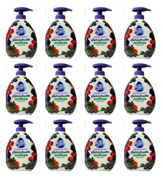 12 x FRESH&CLEAN Sapone Liquido Gel Mora & Mirtillo 300 ML