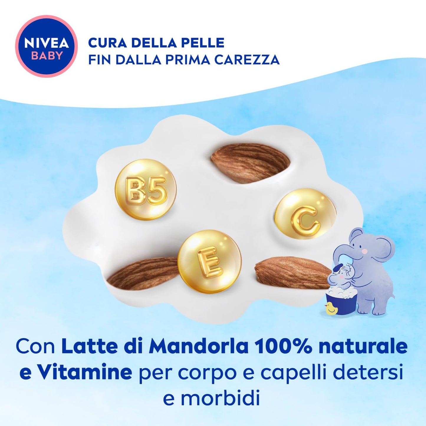 Nivea Baby Gel Doccia dai Capelli ai Piedini Shampoo bambini Corpo e Capelli Docciashampoo delicato e ipoallergenico Detergente con Latte di Mandorla - 5 Flaconi da 500ml