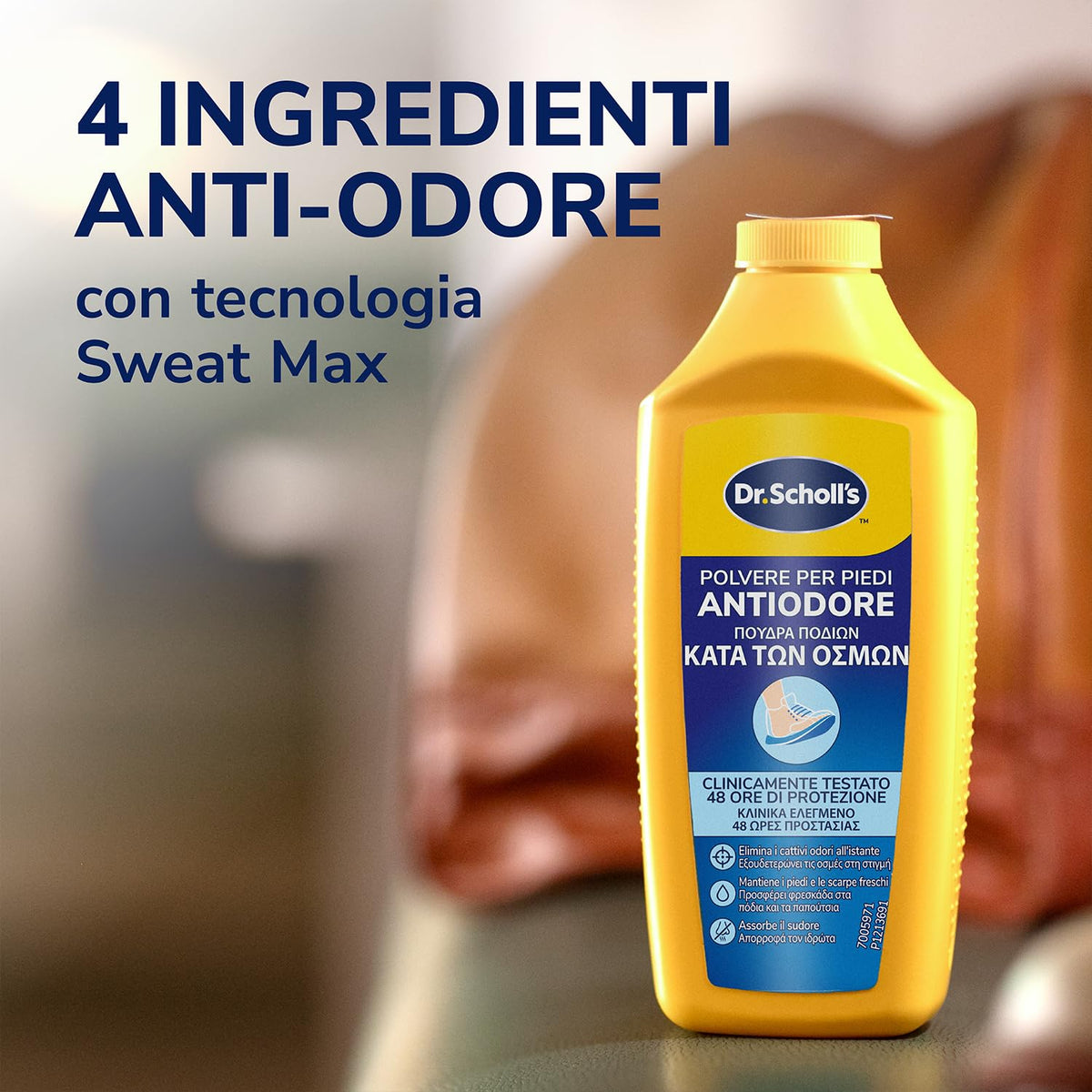 Dr. Scholl's Polvere Antiodore per i Piedi con Tecnologia Sweat Max, Mantiene Piedi e Scarpe Freschi e Asciutti, Riduce l'Umidità dei Piedi, Elimina e Protegge dagli Odori