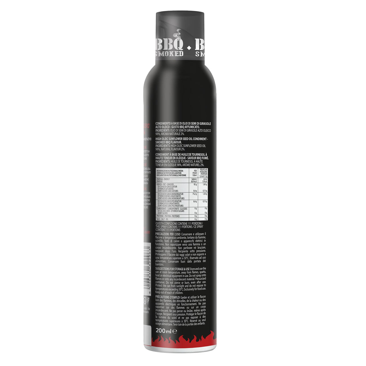 Smoked BBQ Spray Fratelli Mantova, Olio di girasole alto oleico al gusto BBQ affumicato, Olio Spray per Barbecue, Spray da Cucina, Adatto ai vegani, Zero sprechi e dosi precise