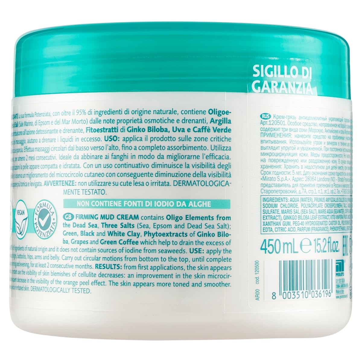 GEOMAR | Crema Fango Rassodante contro gli Inestetismi della Cellulite, 95% di Origine Naturale Con Tris Di Sali (Sale Marino, di Epsom e del Mar Morto), Senza Risciaquo, Made in Italy, 450 ml