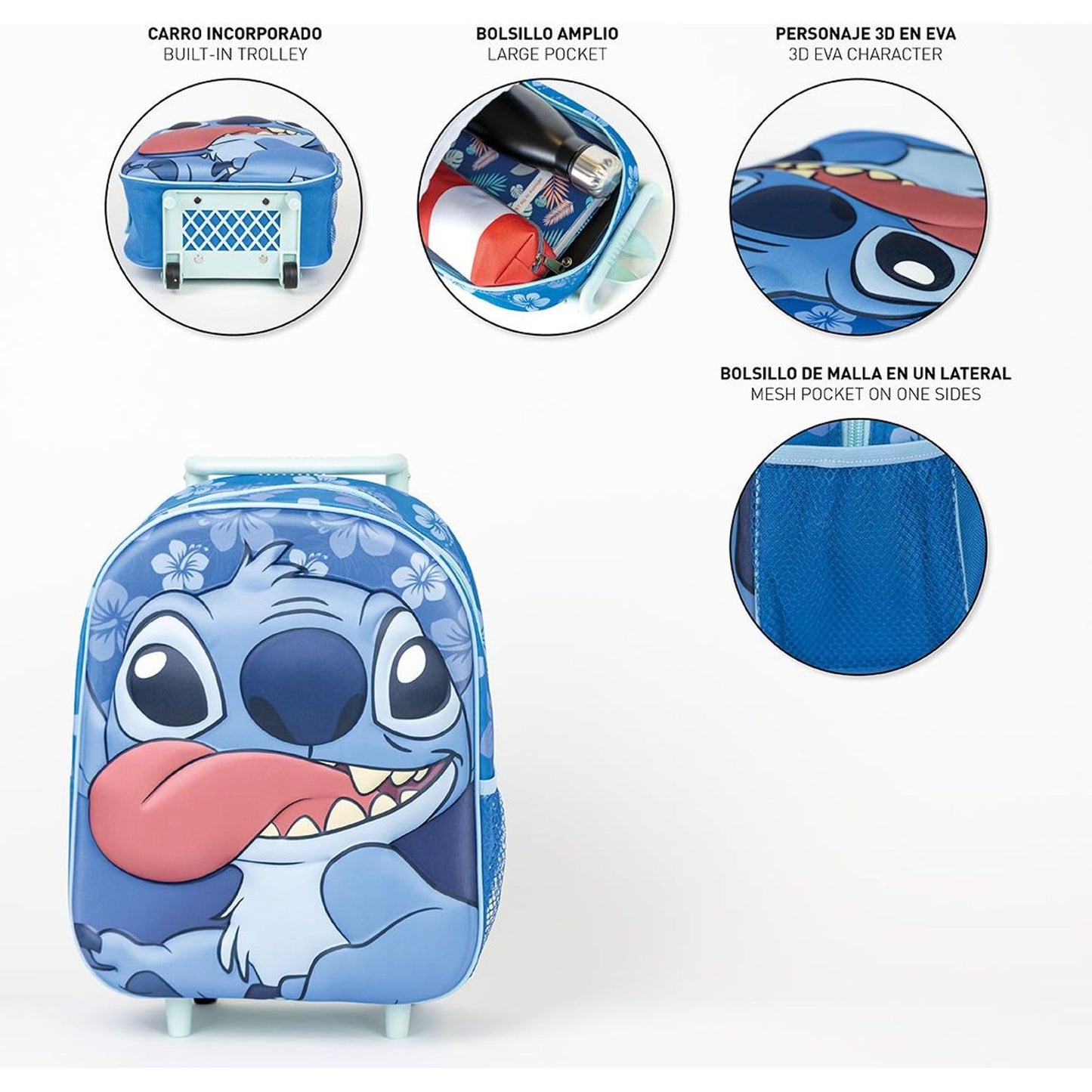 CERDÁ LIFE'S LITTLE MOMENTS Zaino Trolley 3D Stitch per Bambini, Unisex Kids, Blu, Regular