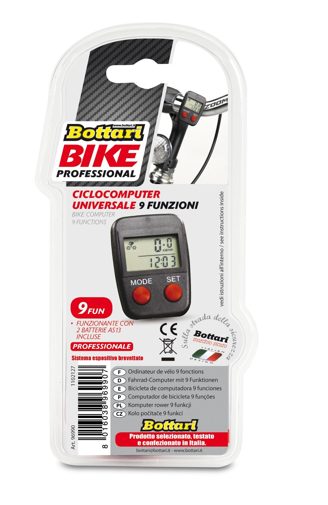 Bottari 96990, Ciclocomputer Unisex-Adulto, Nero, Unica