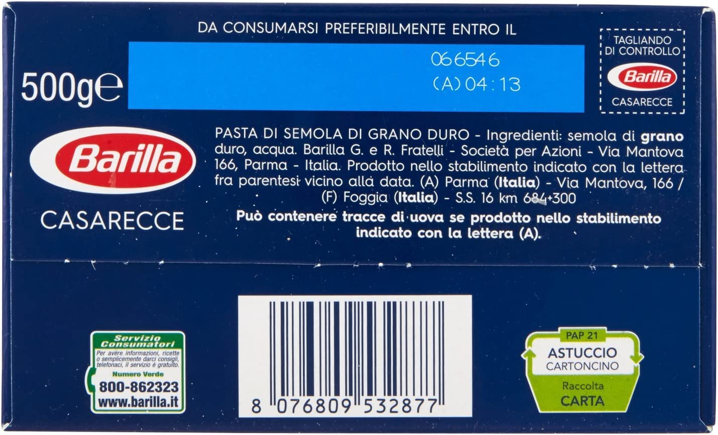 Barilla 10 x casarecce No. 287 Italian Pasta 500 g Pack