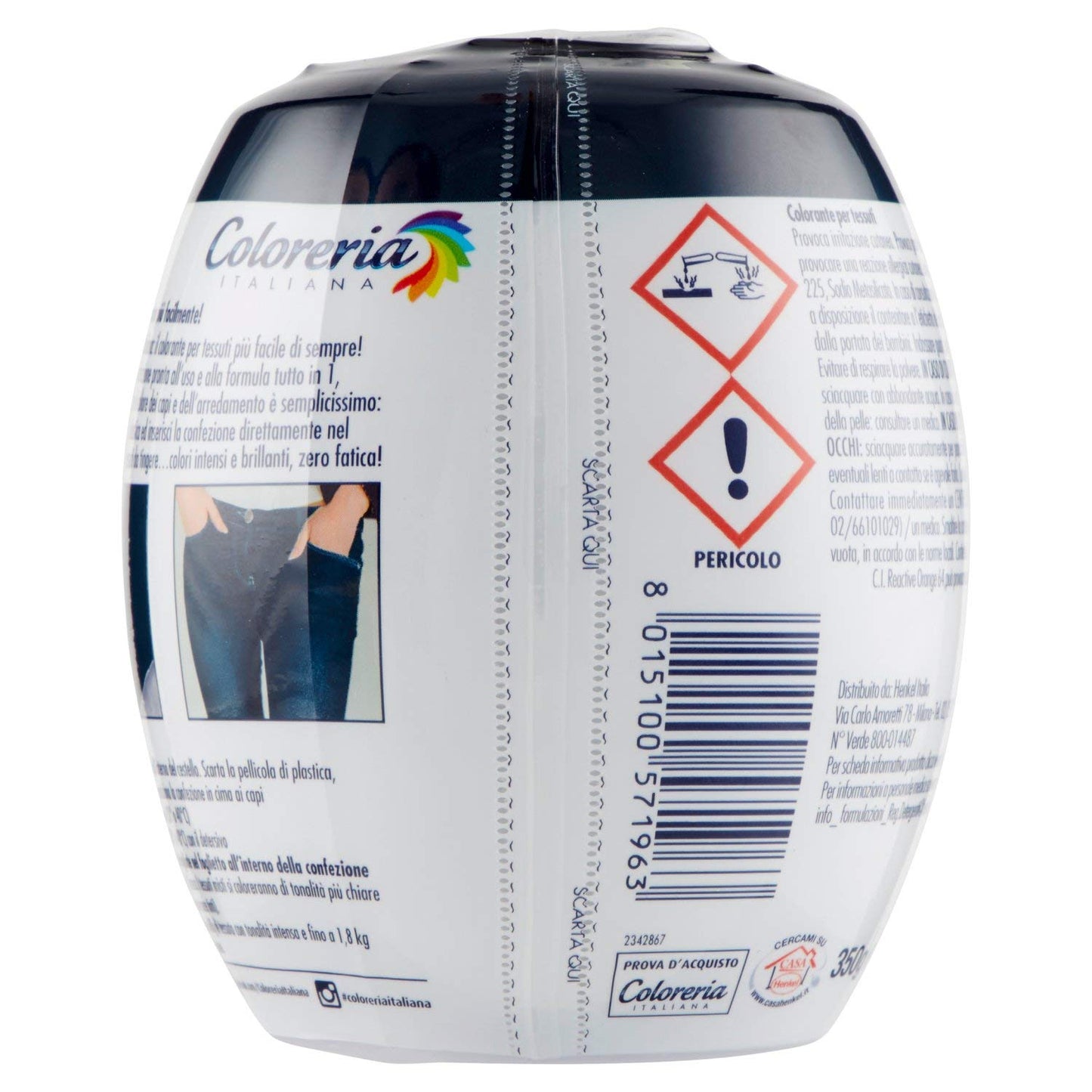 Coloreria Italiana Grey Colorante Tessuti e Vestiti in Lavatrice, colorante colore Jeans, 1 Confezione, 350g
