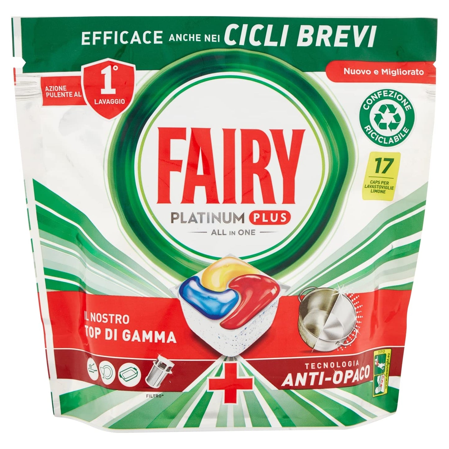 Fairy Pastiglie Lavastoviglie Platinum Plus Anti-Opaco Detersivo Piatti Limone, 264g
