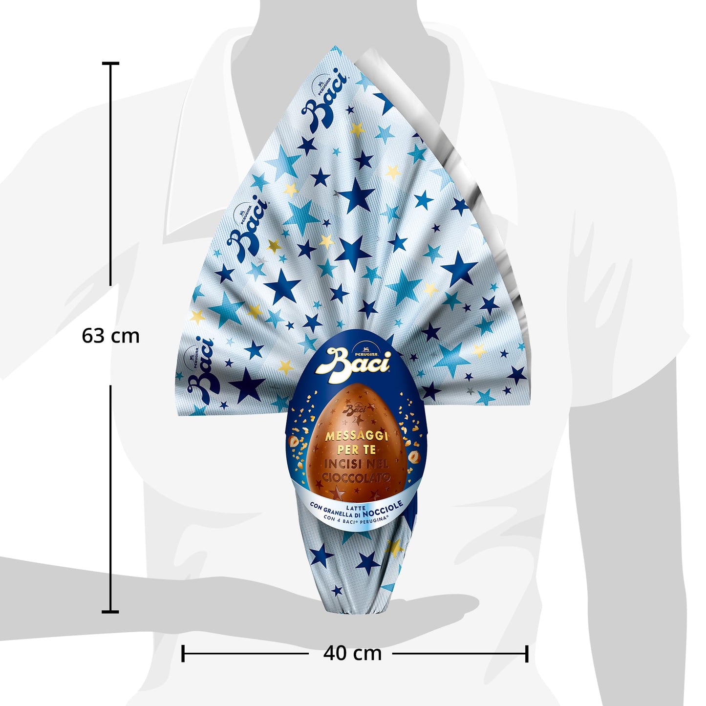 BACI PERUGINA Uovo di Pasqua 2025 Cioccolato al Latte Inciso con granella di Nocciole e 4 Cioccolatini 310g