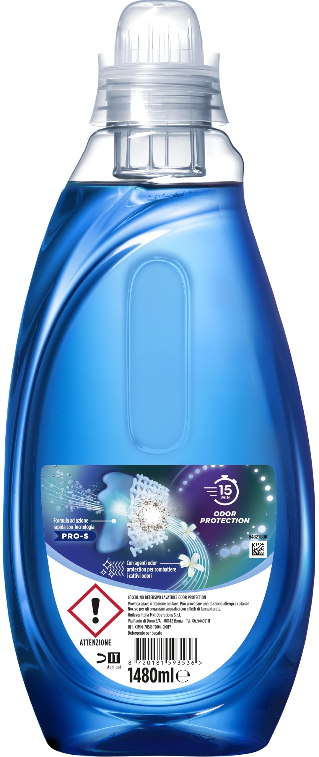Coccolino Wonder Wash, Detersivo Lavatrice Liquido, Odor Protection, Efficace nei Cicli Brevi da 15 Minuti, Anche a Freddo, con Agenti Anti Odore, Pulizia Profonda, 37 Lavaggi, 1480 ml