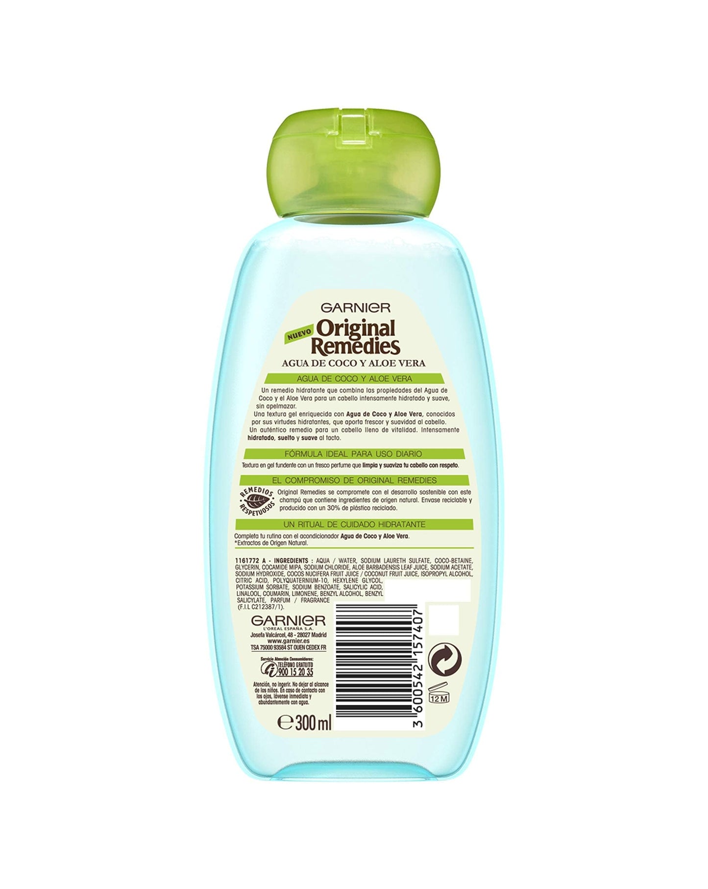 Garnier Original Remedies Agua De Coco Y Aloe Vera Champú Hidratante 300 Ml