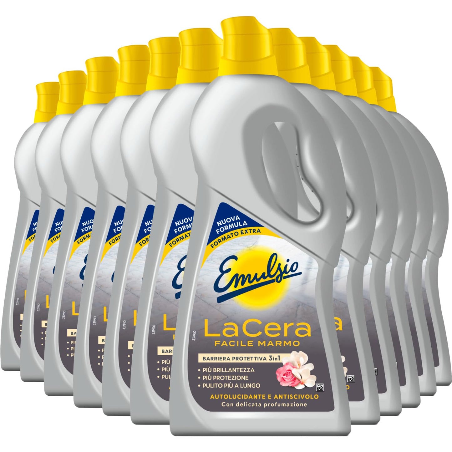 Emulsio La Cera Facile Marmo Autolucidante per Pavimenti Formula Professionale Barriera 3in1 Protezione Brillantezza e Pulizia - 12 Flaconi da 725ml ognuno