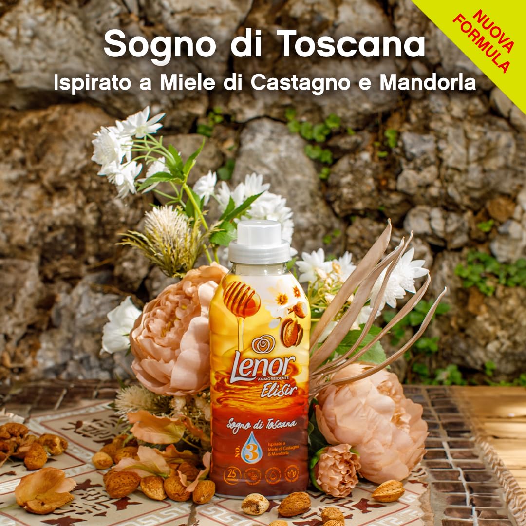 Lenor Elisir Ammorbidente Lavatrice Concentrato, 200 Lavaggi (8X25), Sogno Di Toscana, Freschezza Di Lunga Durata E Morbidezza Di Origine Vegetale, Lenzuola Profumate Fino A 1 Settimana