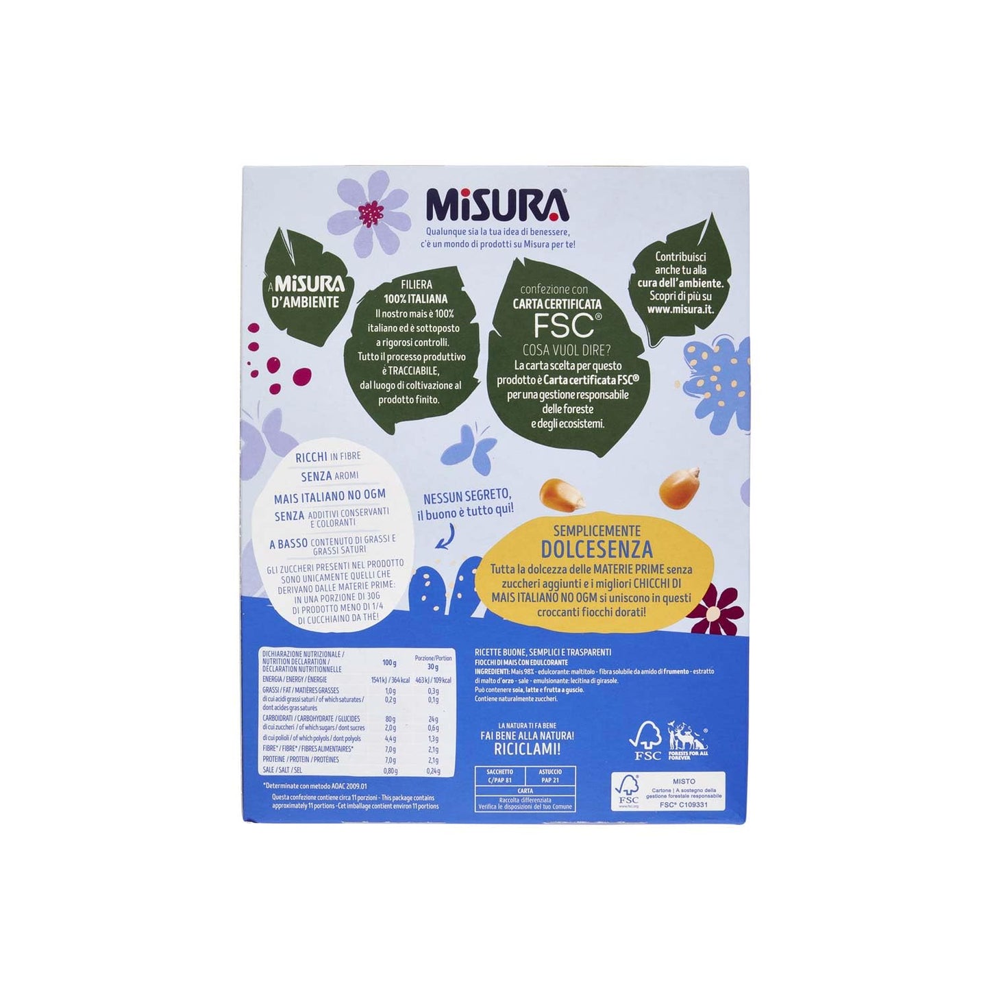 Misura Cornflakes Dolcesenza | Mais Italiano | Senza Zuccheri Aggiunti | Confezione da 350 gr