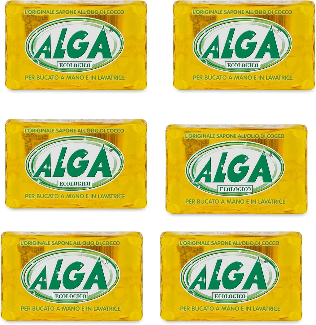 ALGA Fiocco Puro Sapone Detersivo 100% Ecologico e Biodegradabile per bucato a mano e in lavatrice - 6 pezzi da 400gr
