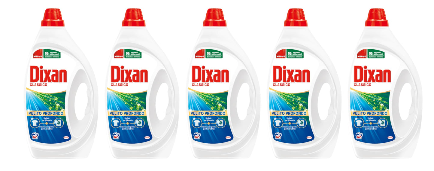 Dixan Detersivo Lavatrice Liquido Classico, 5 confezioni da 42 lavaggi, 210 lavaggi totali